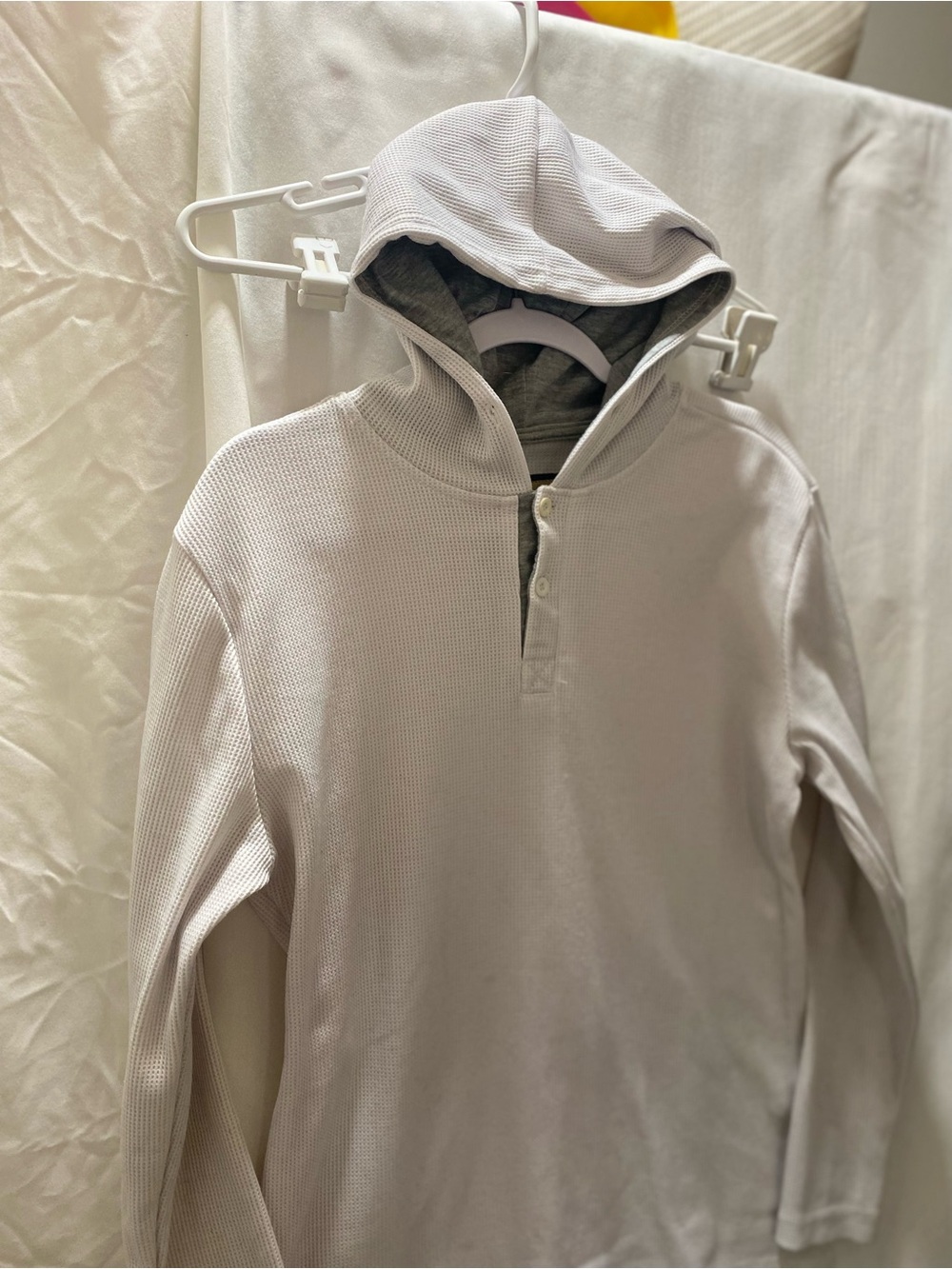 Hudson & Barrow NYC Waffle Knit Hooded Pullover Hoodie White Solid Men Medium